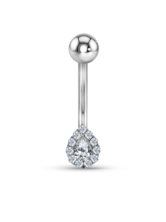 Crystal Teardrop Navel Piercing Bar in Platinum
