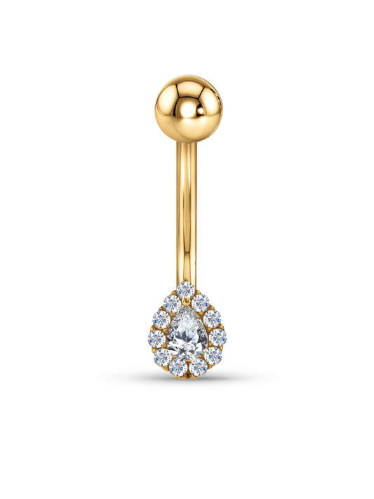 Crystal Teardrop Navel Piercing Bar in Gold