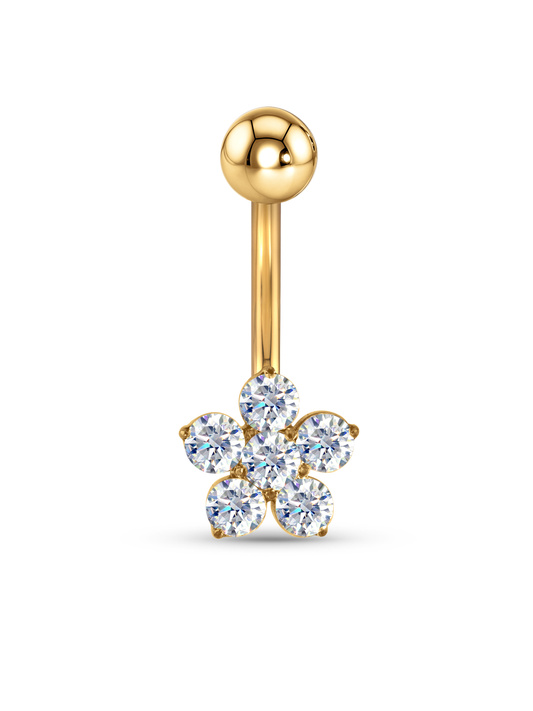 Crystal Flower Navel Piercing Bar In Gold