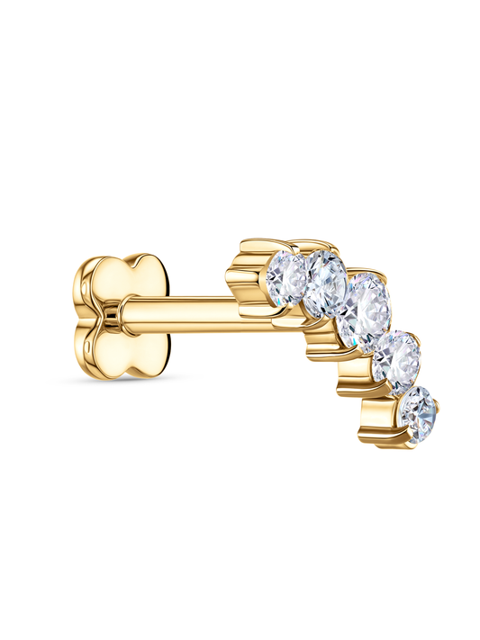 Graduated Triple Crystal Piercing Stud In Gold