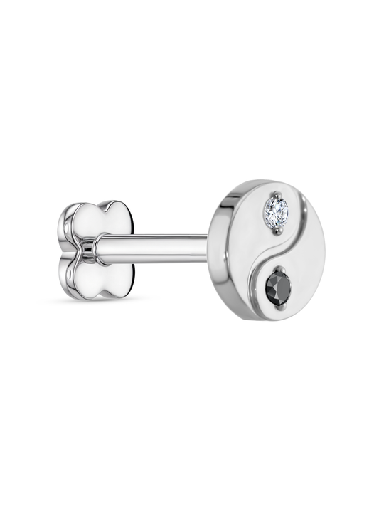 Crystal Yin-Yang Piercing Stud In Platinum