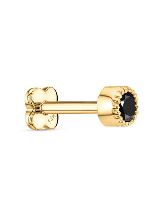 14K Gold & Black Spinel Round Bezel Piercing Stud