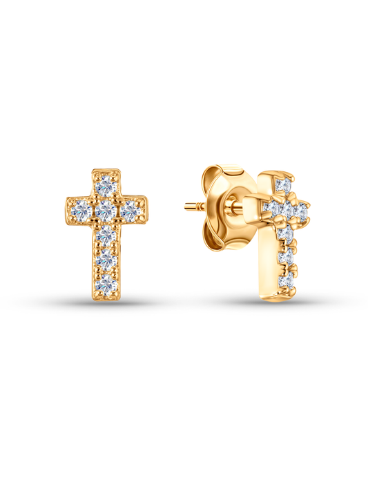 Cross Pavé Studs In Gold