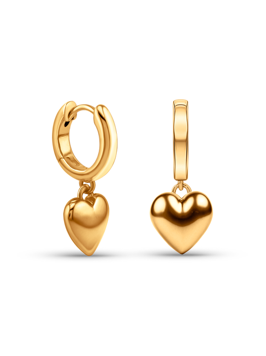 Hearts Charm Drop Huggies In Gold
