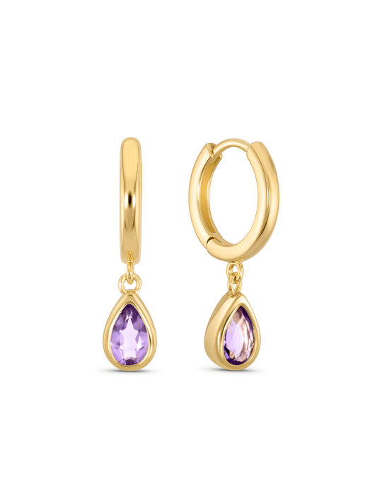 Amethyst February Birthstone Hoops In Gold