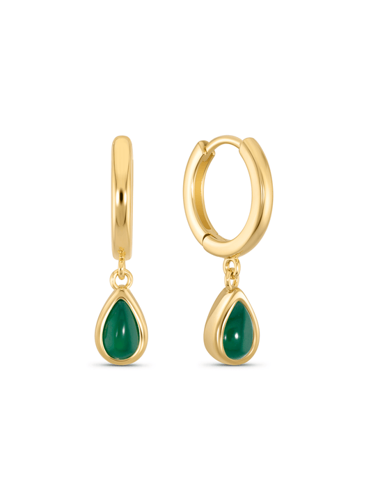 Green Agate May Birthstone Hoops In Gold