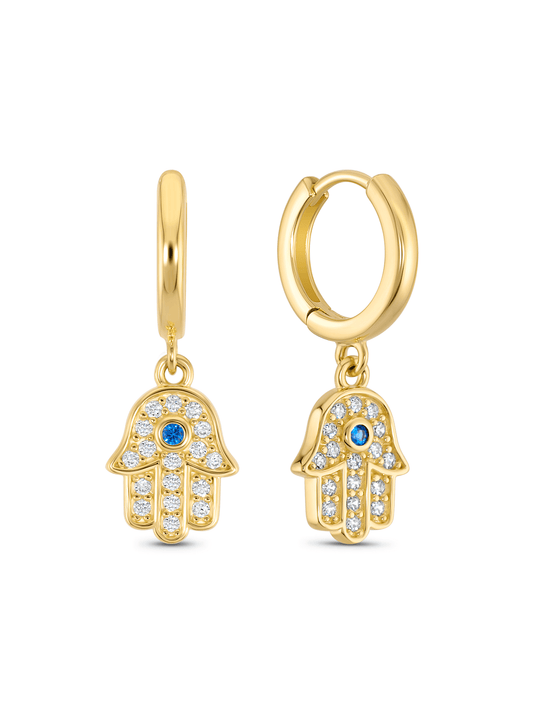 Amulet Hamsa Drop Hoops In Gold
