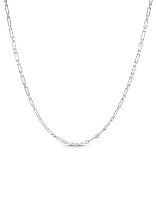 Flat Oval Link Chain Necklace in Silver