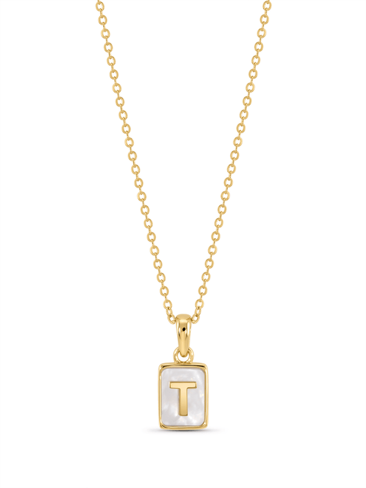Mother-Of-Pearl T Initial Pendant Necklace In Gold