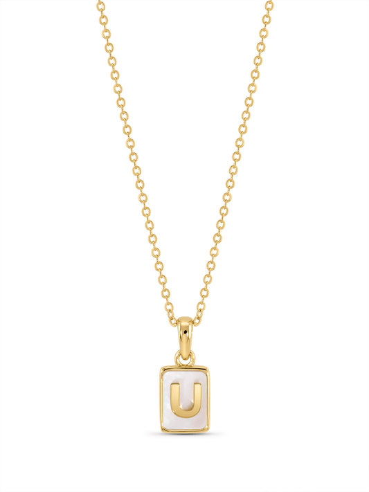 Mother-Of-Pearl U Initial Pendant Necklace In Gold