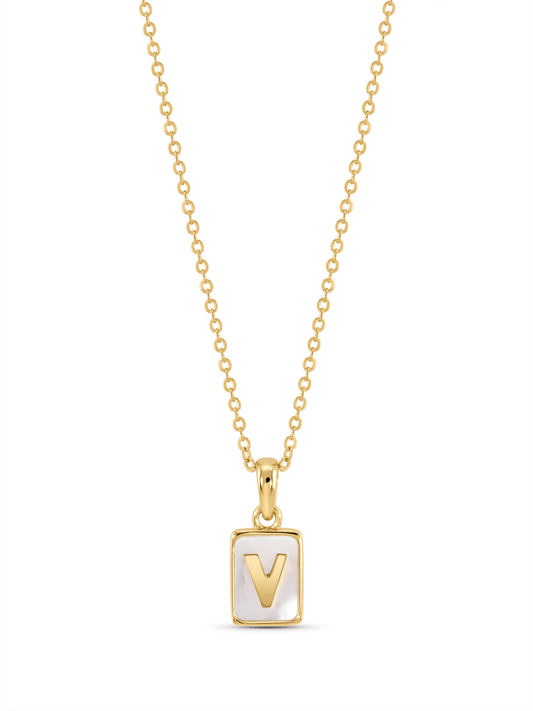 Mother-Of-Pearl V Initial Pendant Necklace In Gold