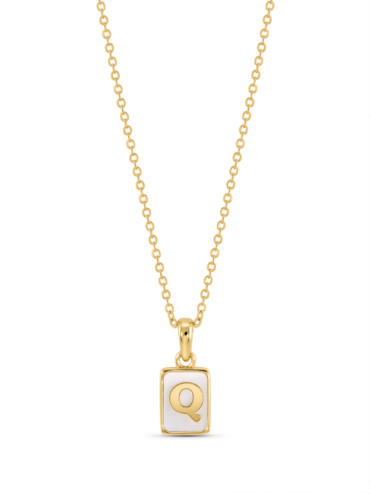 Mother-Of-Pearl Q Initial Pendant Necklace In Gold