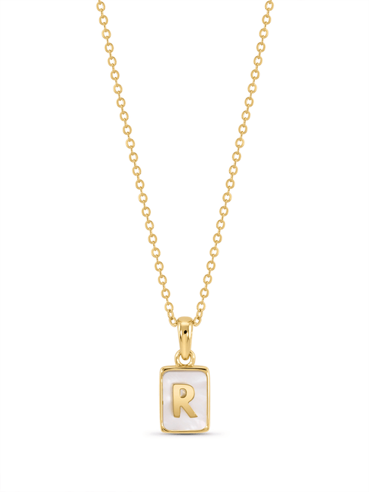 Mother-Of-Pearl R Initial Pendant Necklace In Gold