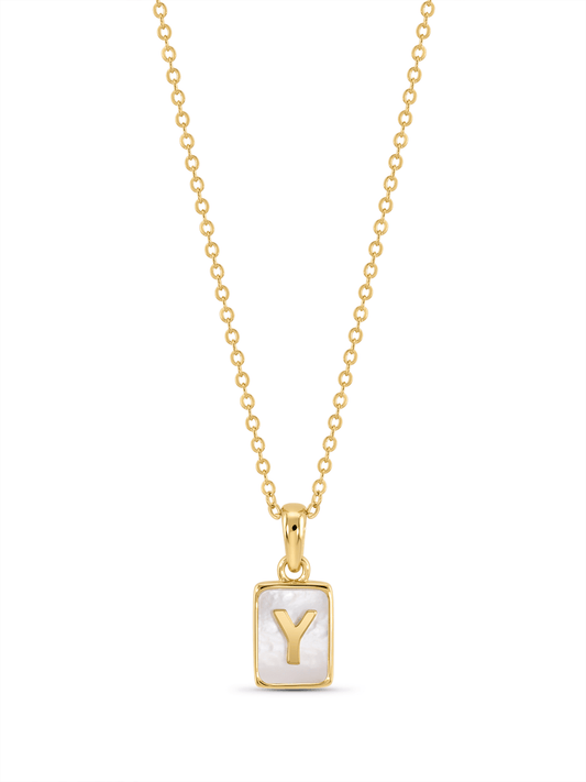 Mother-Of-Pearl Y Initial Pendant Necklace In Gold