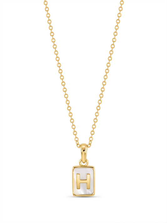 Mother-Of-Pearl H Initial Pendant Necklace In Gold