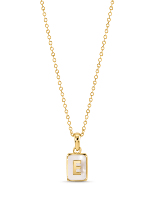 Mother-Of-Pearl E Initial Pendant Necklace In Gold