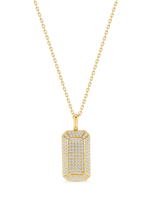 High-Shine Pavé Tag Pendant Necklace In Gold
