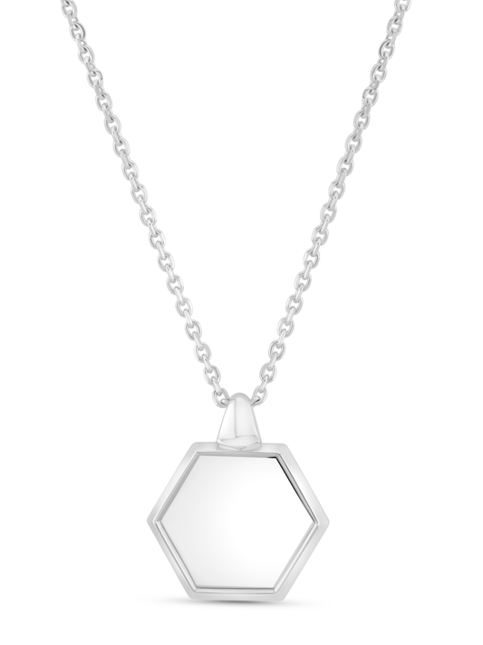 Hexagonal Disc Pendant Necklace in Silver