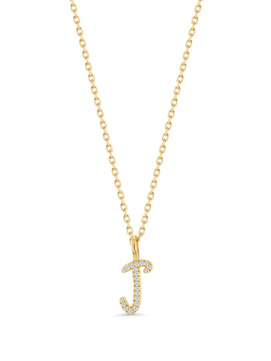 Pavé J Initial Pendant Necklace in Gold