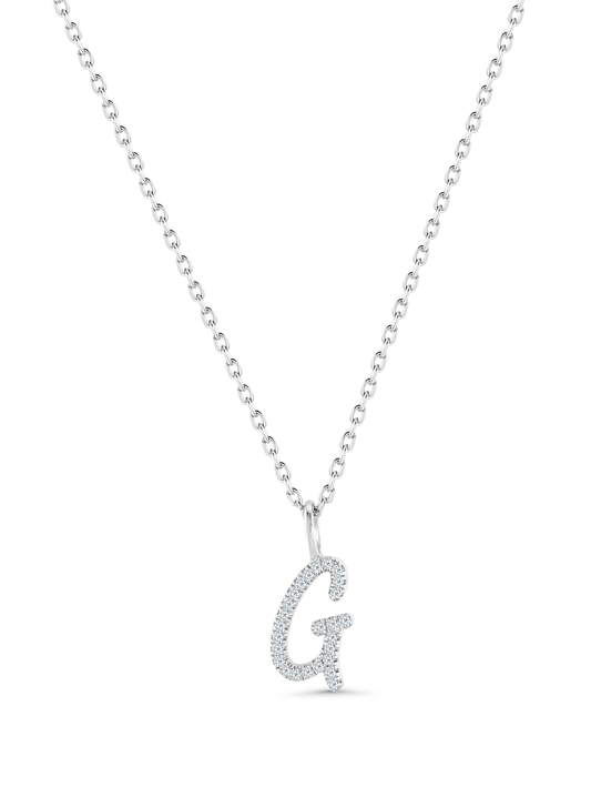 Pavé G Initial Pendant Necklace In Silver