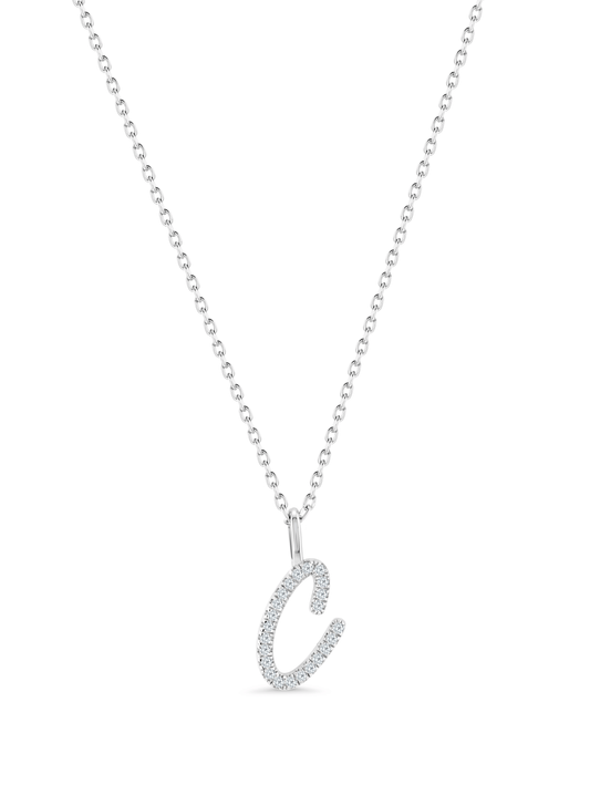 Pavé C Initial Pendant Necklace In Silver
