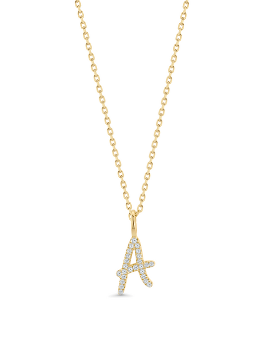 Pavé A Initial Pendant Necklace In Gold