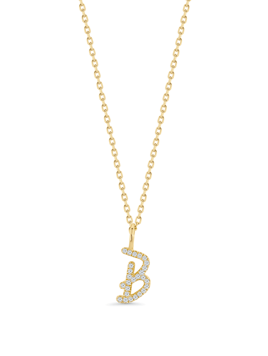 Pavé B Initial Pendant Necklace in Gold