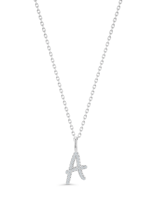Pavé A Initial Pendant Necklace In Silver