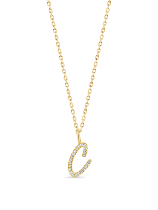 Pavé C Initial Pendant Necklace In Gold