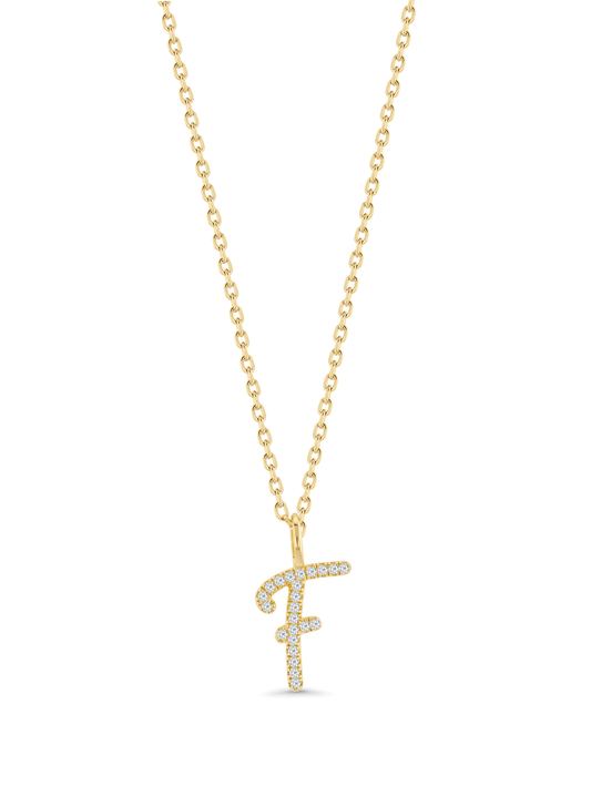 Pavé F Initial Pendant Necklace In Gold