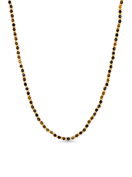 Tigers Eye Beaded Necklace In Gold