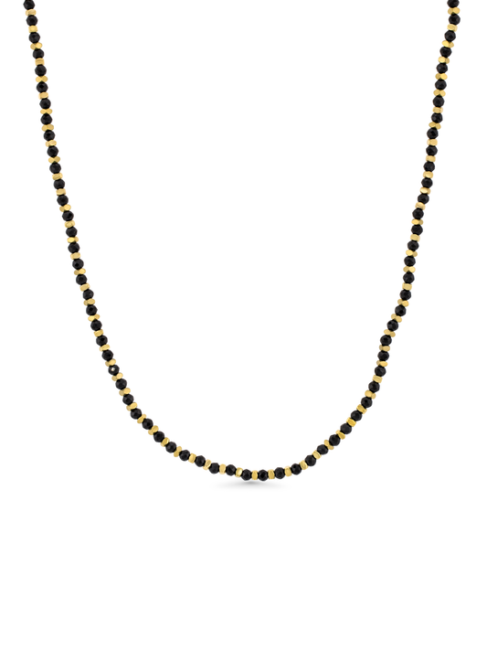 Black & Gold Beaded Necklace In Gold