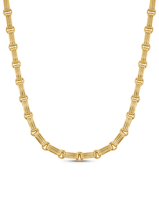 Ridged Round Link Chain Necklace in Gold
