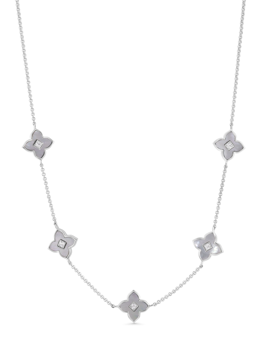 Primrose Mother-of-Pearl Clover Station Necklace in Silver