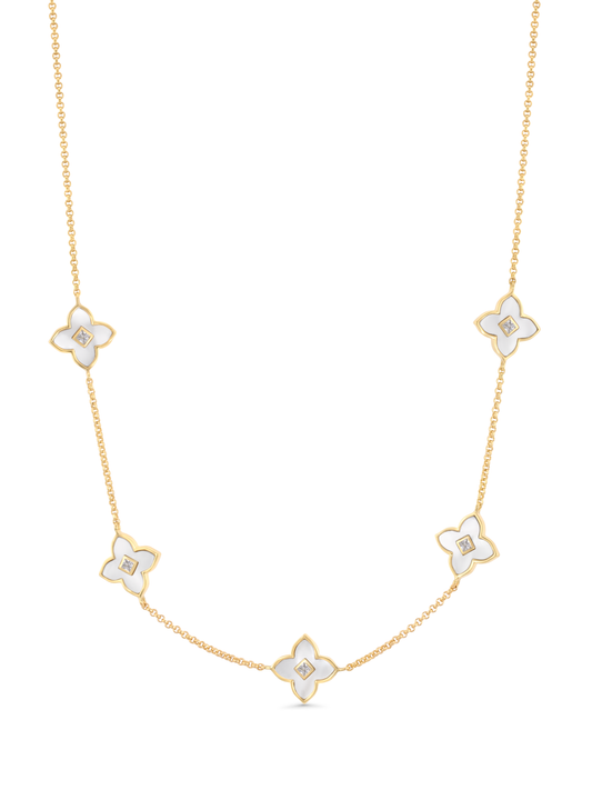 Primrose Mother-of-Pearl Clover Station Necklace in Gold
