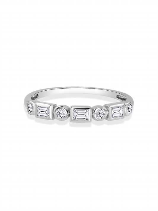 Fine 14K Gold & White Topaz Baguette and Round Ring