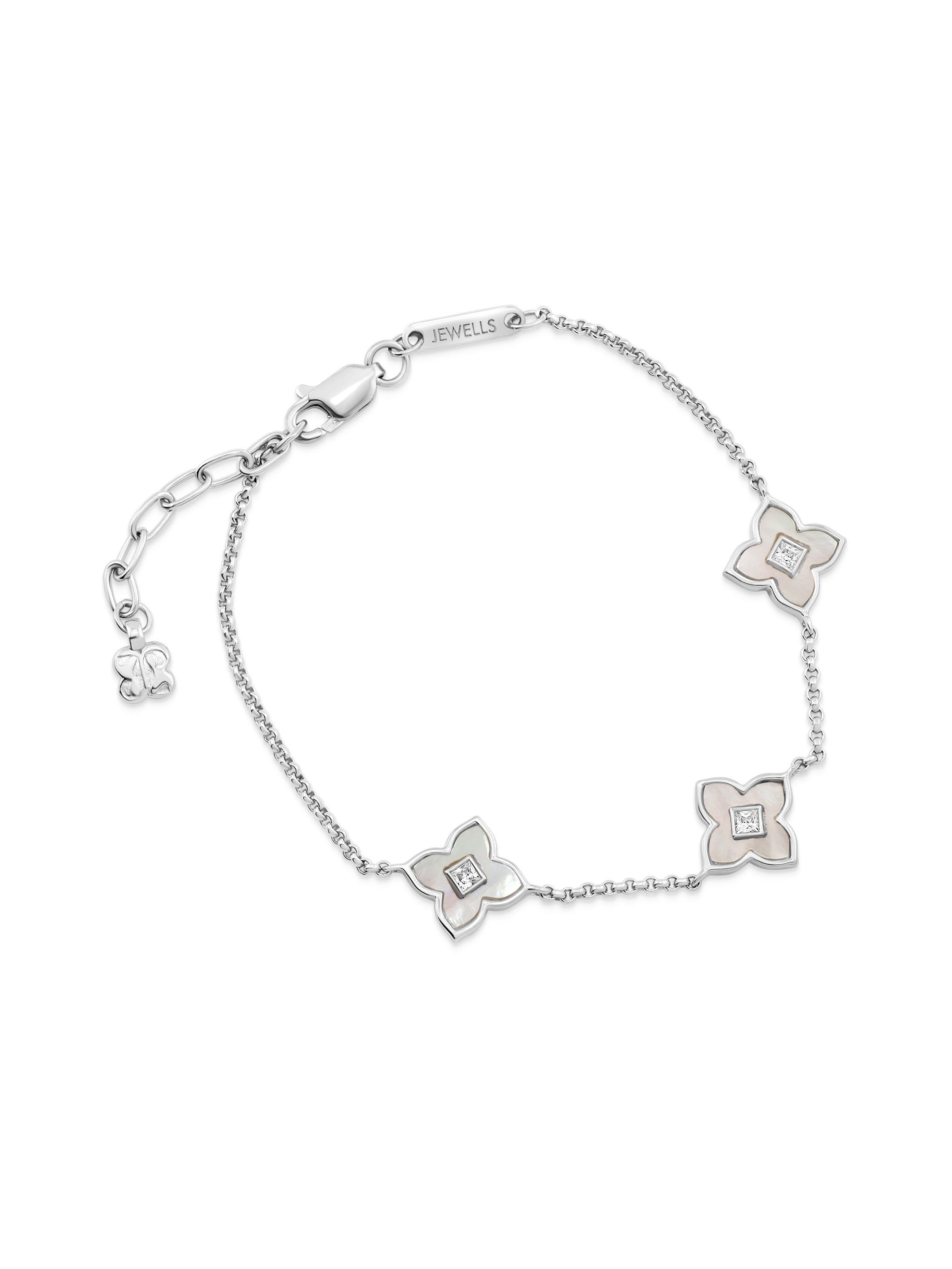 Primrose Mother-Of-Pearl Clover Bracelet In Silver – Jewells Primrose Mother-Of-Pearl Clover Bracelet In Silver – Jewells