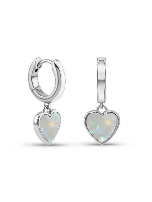 Hearts Shell Charm Drop Hoops In Silver