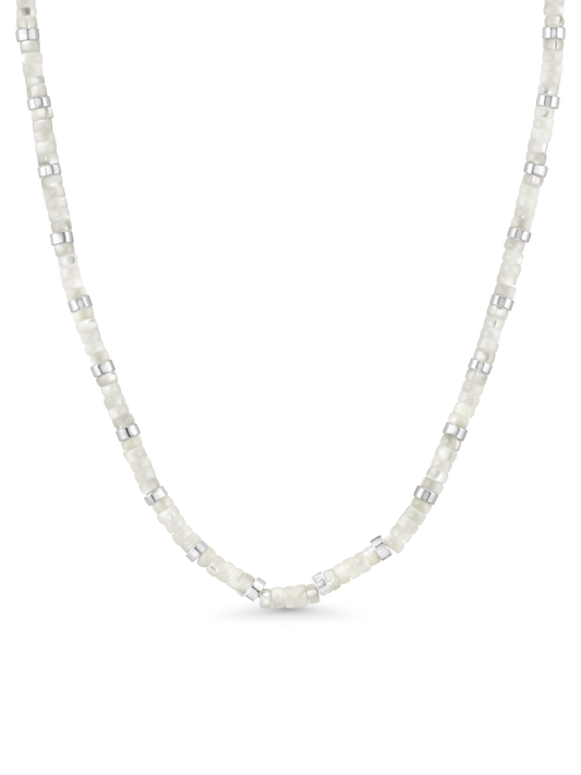 Mother-Of-Pearl & Beaded Necklace In Silver