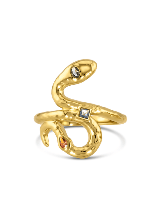 Amulet Gemstone Snake Ring in Gold