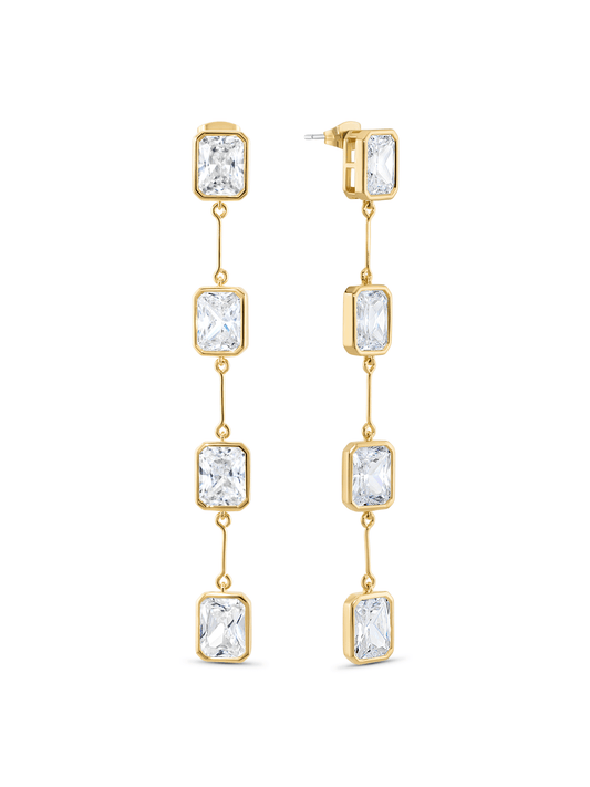 Icons Rectangular Crystal Drop Earrings In Gold