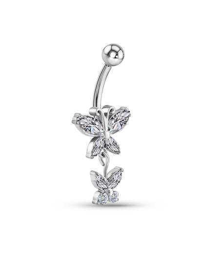 Crystal Butterfly Drop Navel Piercing Bar In Platinum