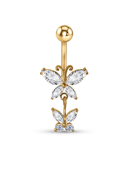 Crystal Butterfly Drop Navel Piercing Bar In Gold