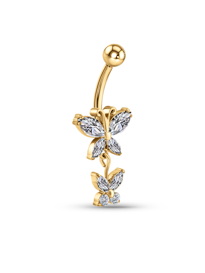 Crystal Butterfly Drop Navel Piercing Bar In Gold