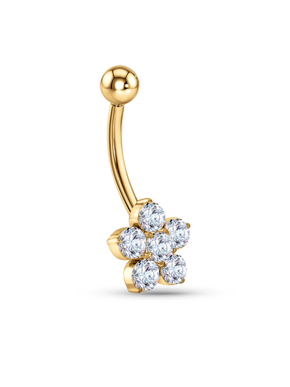 Crystal Flower Navel Piercing Bar In Gold