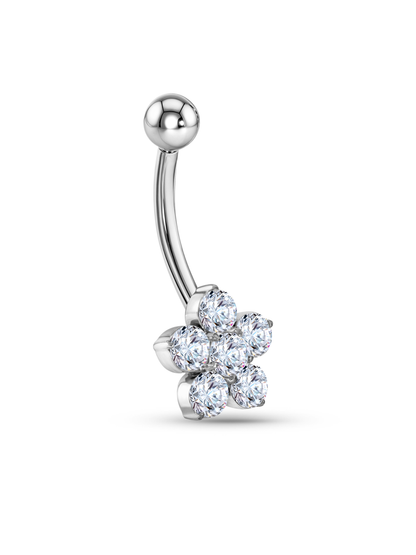 Crystal Flower Navel Piercing Bar In Platinum