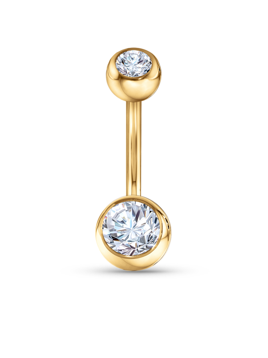 CRYSTAL BALL NAVEL PIERCING BAR IN GOLD