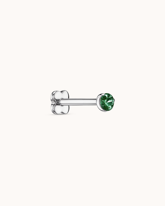 Green Round Crystal Piercing Stud in Platinum