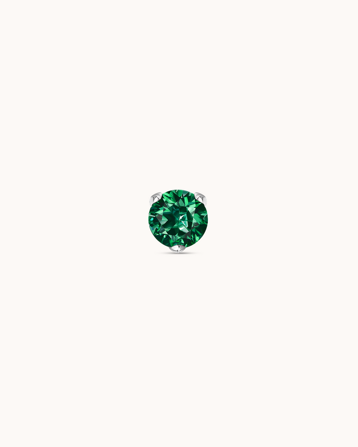 Green Round Crystal Piercing Stud in Platinum
