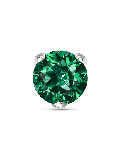 Green Round Crystal Piercing Stud in Platinum